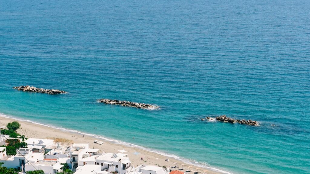 A photo of Magazia Beach in Skyros, Greece, where I celebrated five years of travel blogging