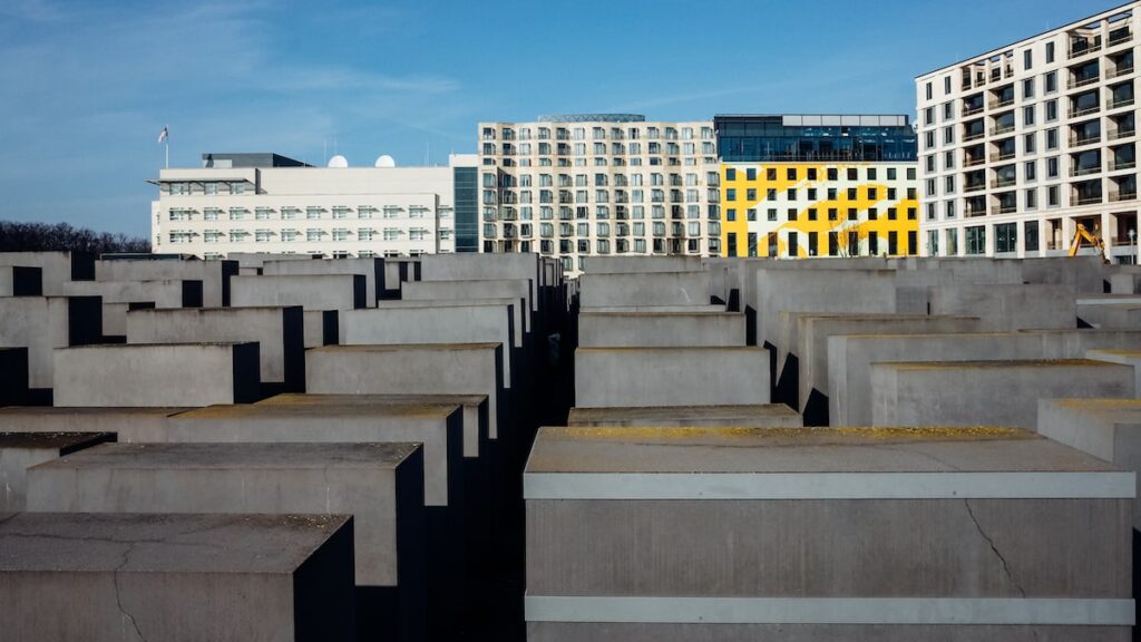 A photo showing the Holocaust Memorial in Berlin, Germany.