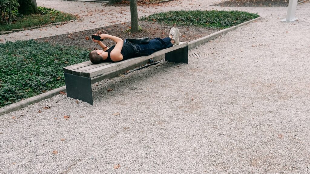 A photo of a person relaxing during the Venice Architecture Biennale 2023
