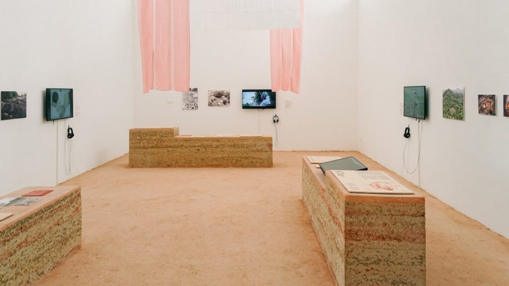 A photo from the interior of the Brazil pavilion during the Venice Architecture Biennale 2023