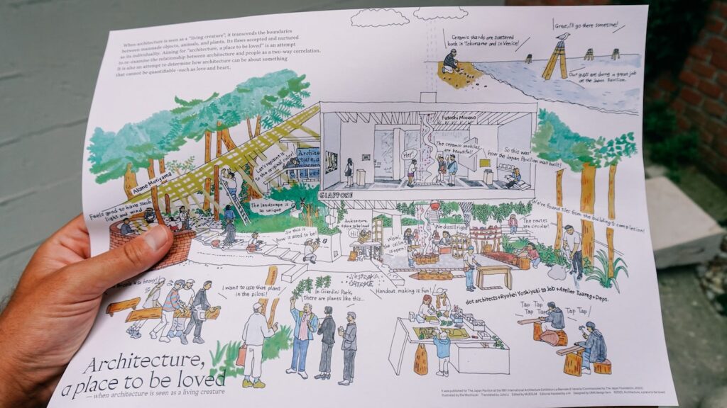 A photo of the informational material of the Japanese pavilion during the Venice Architecture Biennale 2023