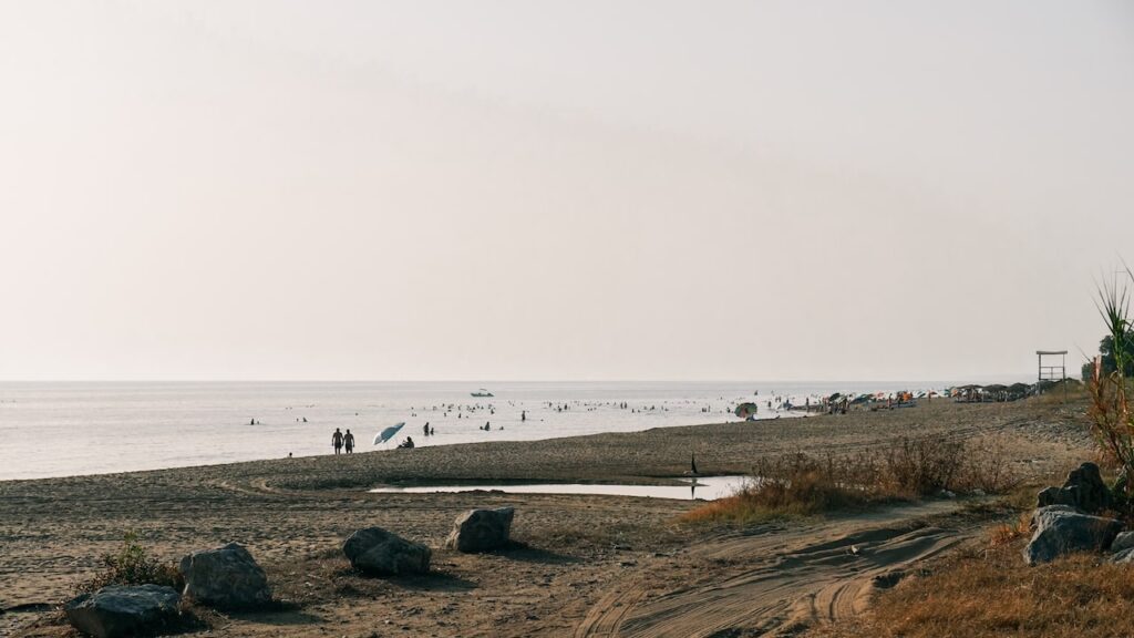 A photo showing Zacharo Beach in the late afternoon.
