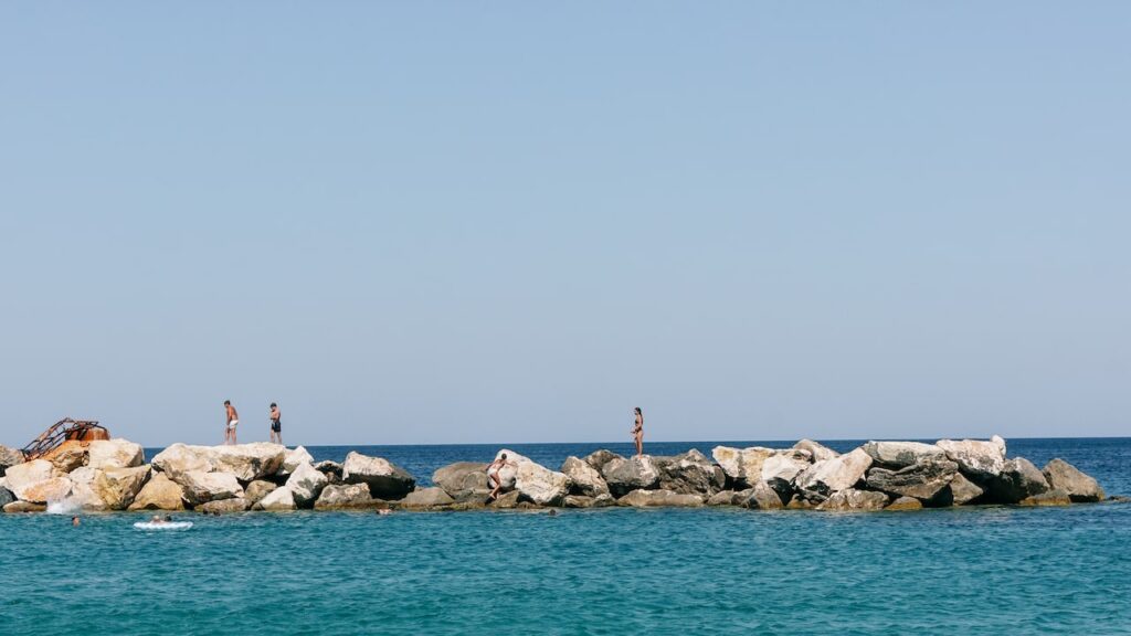 A photo of a breakwater just off Magazia Beach in Skyros, Greece