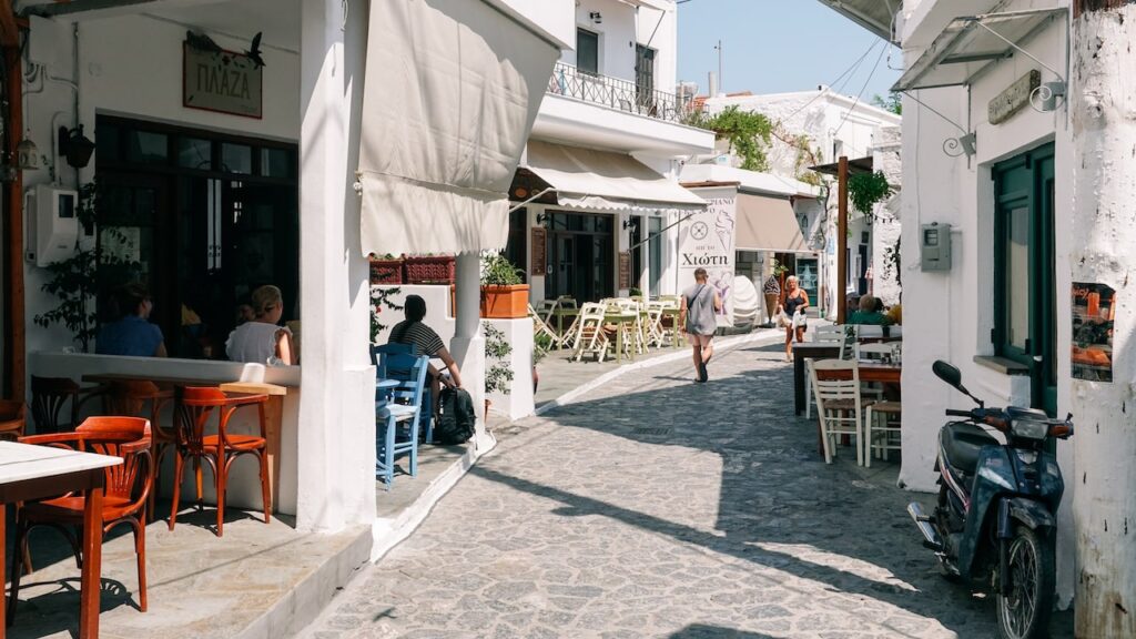 A photo of the main street of Chorio, the main settlement of Skyros
