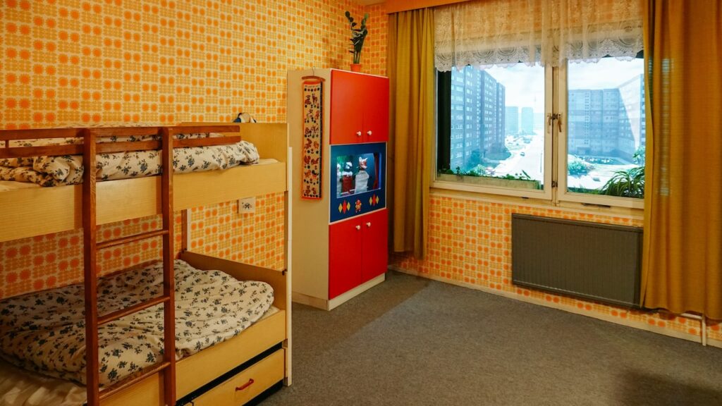 A photo showing a typical bedroom in the former East Berlin, presented at the DDR Museum Berlin