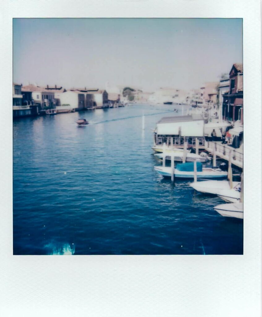A polaroid showing the view from Murano's bridge, taken with the Polaroid Impulse AF