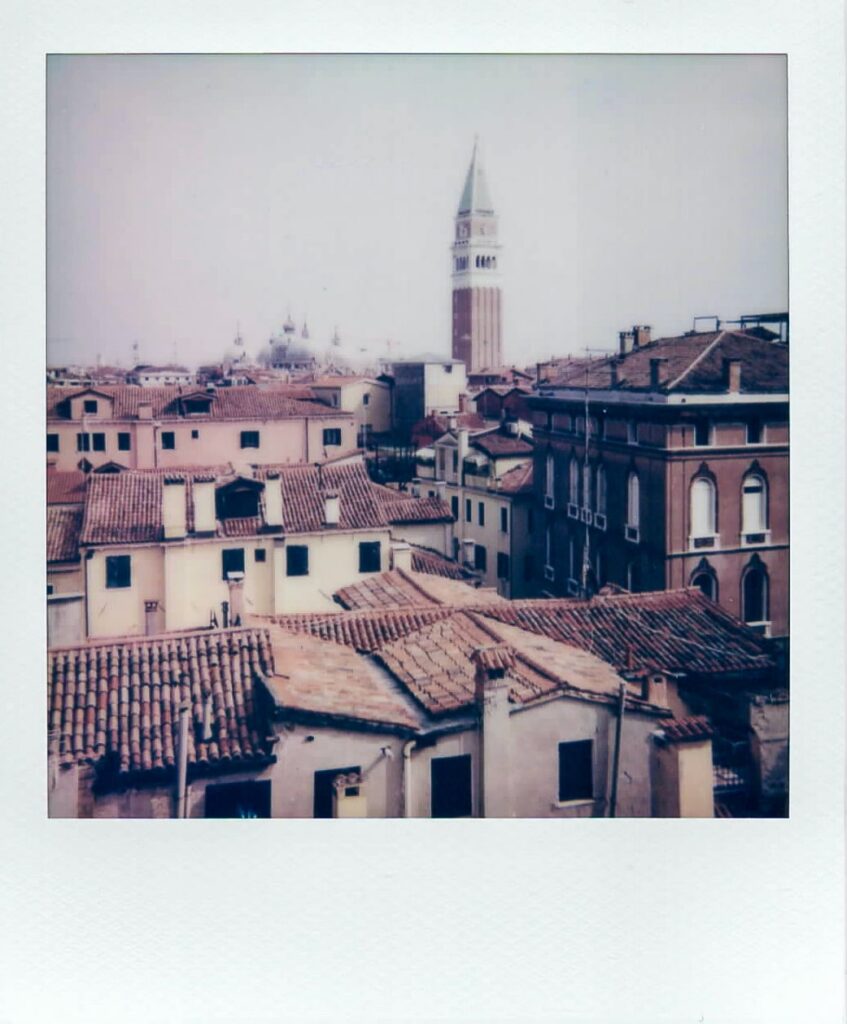 A polaroid showing the view of Venice from Scala del Bovolo tower, taken with the Polaroid Impulse AF