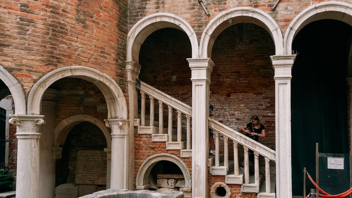 Arcades of Scala Contarini Del Bovolo in Venice