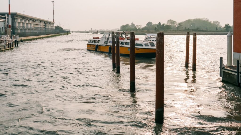 A Vaporetto approaching Marco Polo Airport from Venice