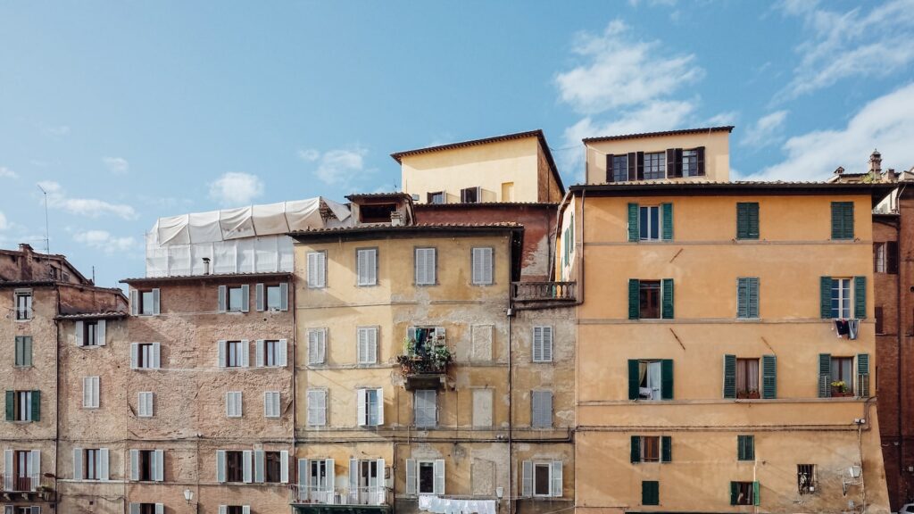 A photo of traditional Siena buildings and hotels