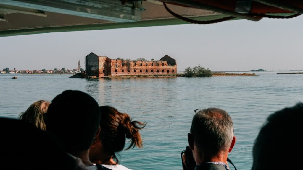 A photo showing people traveling from Venice to Burano by Vaporetto