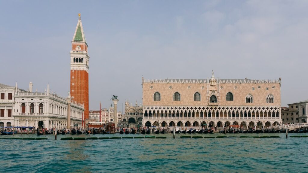 The St Mark's Square in Venice, seen from the water