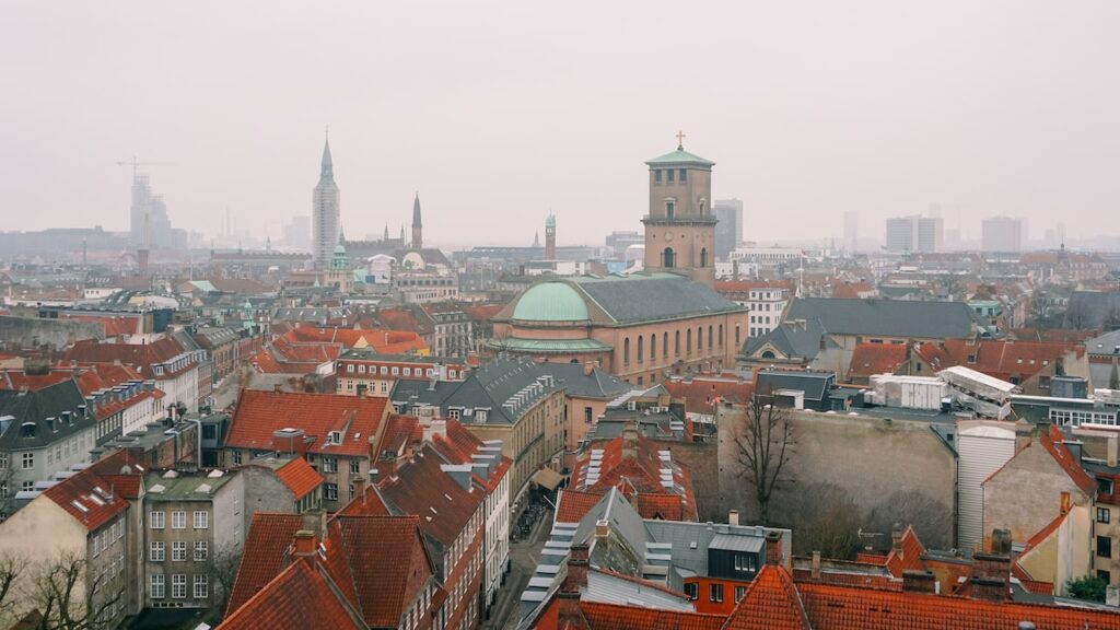 City view from the rooftop of the Round Tower in Copenhagen, Denmark