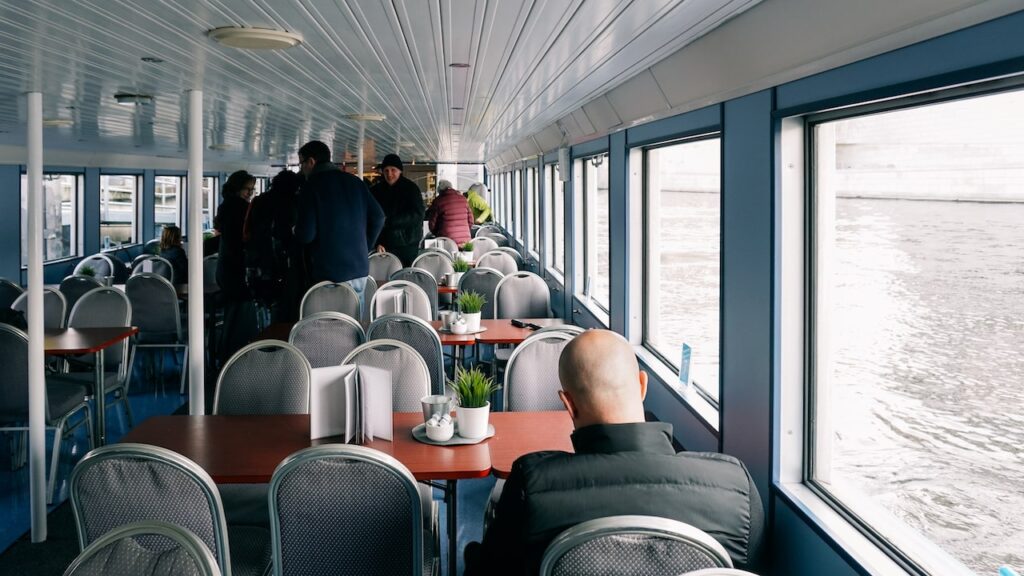 The interior of a boat offering River Spree tours in Berlin