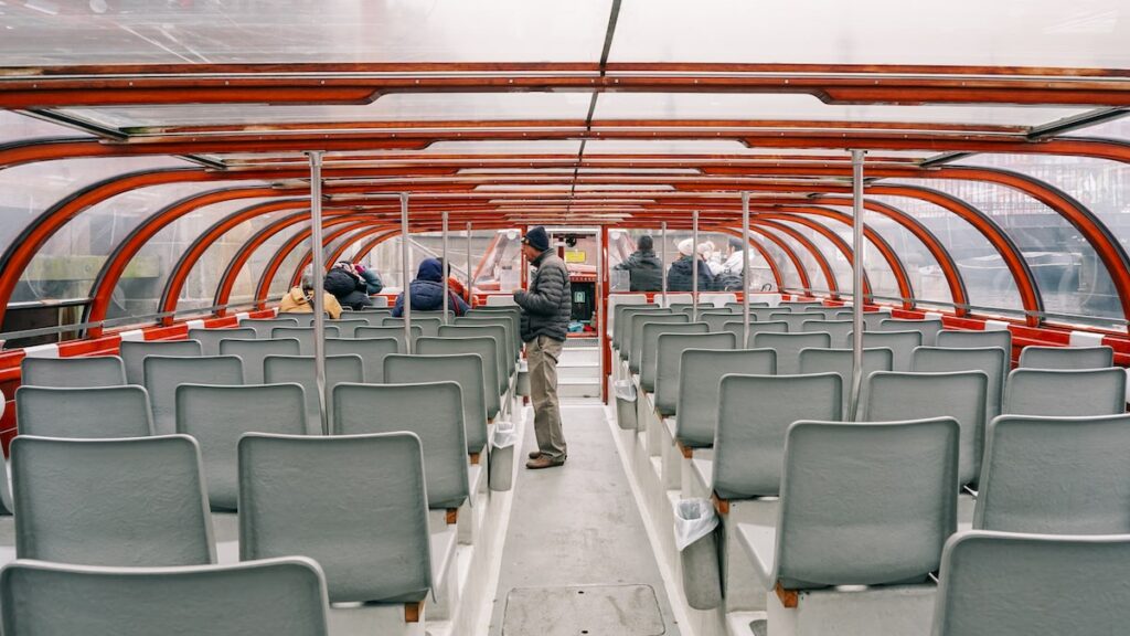 The interior of a boat offering Copenhagen Canal Cruises