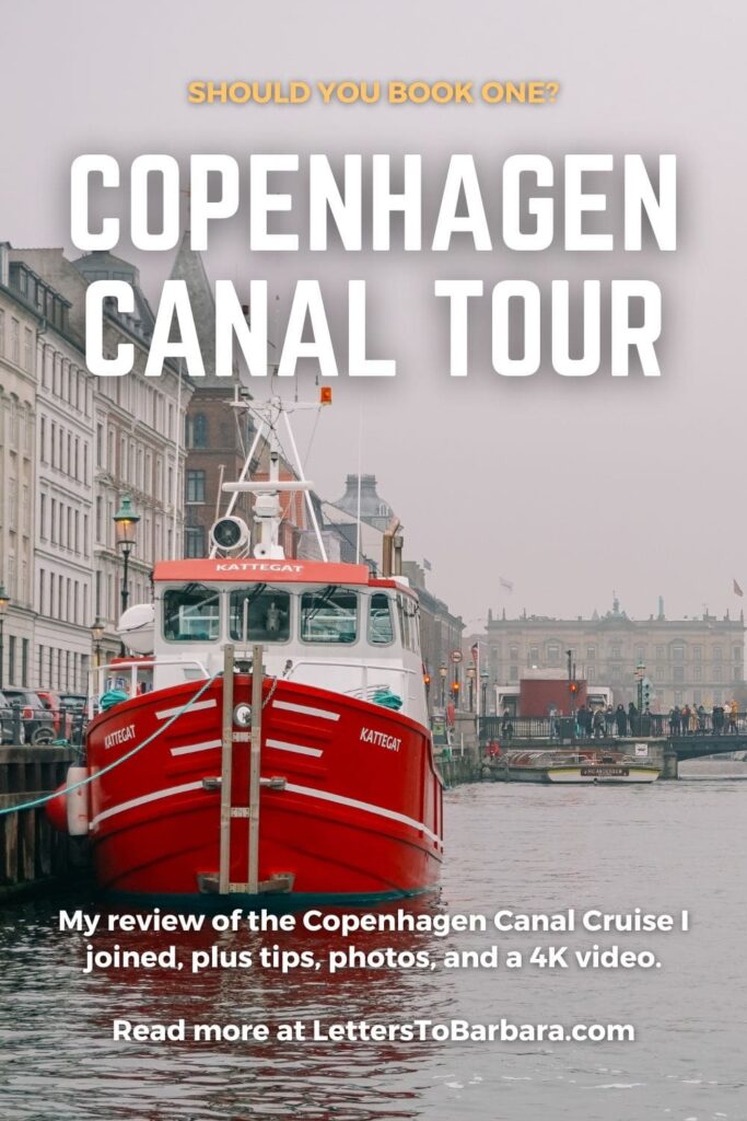 A Pinterest Pin for an article reviewing Copenhagen Canal Tours written by George Pavlopoulos for the travel blog Letters to Barbara