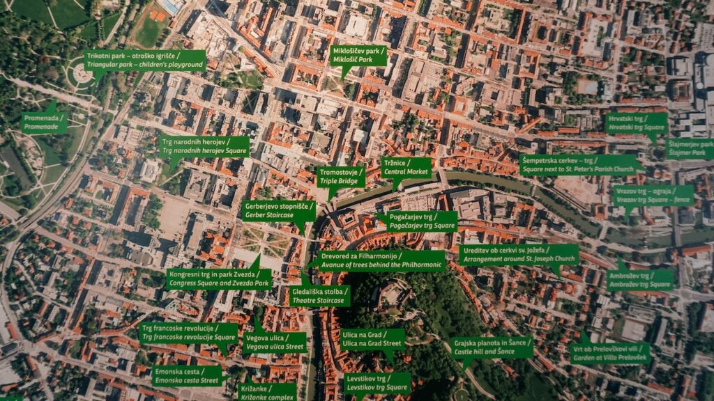 A map showing the impact of the architect Jože Plečnik in Ljubljana
