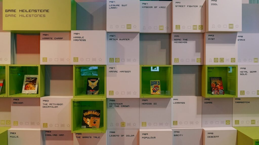 Various video games on the wall