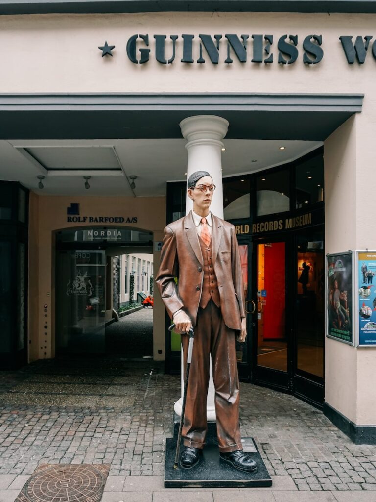 The sculpture of the tallest man that ever lived outside the Guinness World Records Museum in Copenhagen Denmark