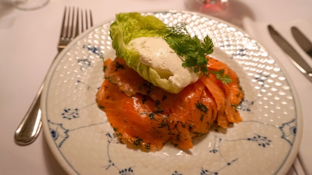 A Smørrebrød with salmon at Kronborg Restaurant
