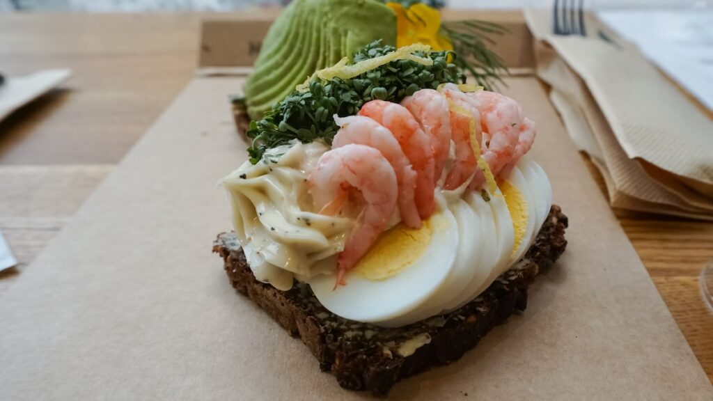 Smørrebrød at Torvehallerne Food Market in Copenhagen Denmark