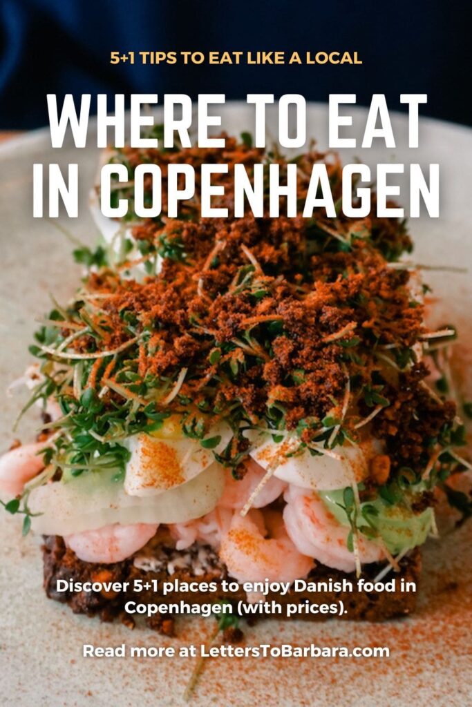 A Pinterest Pin for an article about the best places to eat in Copenhagen written by George Pavlopoulos for the travel blog Letters to Barbara
