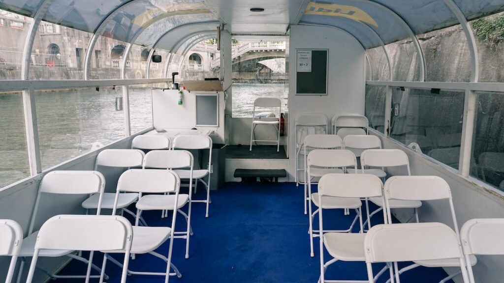 The interior of the Ljubljana Tourist Boat