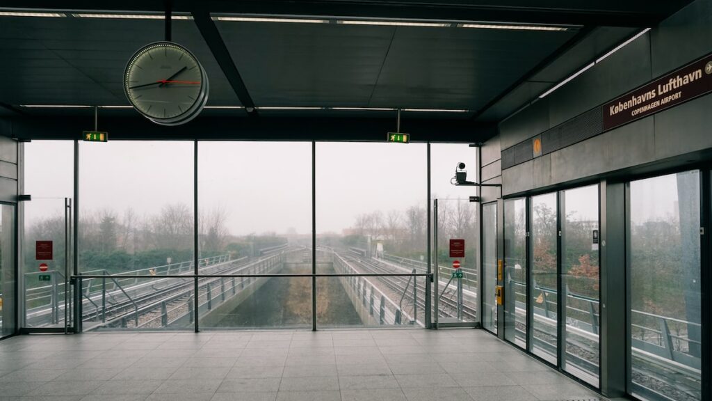 The metro and train station at Copenhagen's Kastrup Airport in Denmark