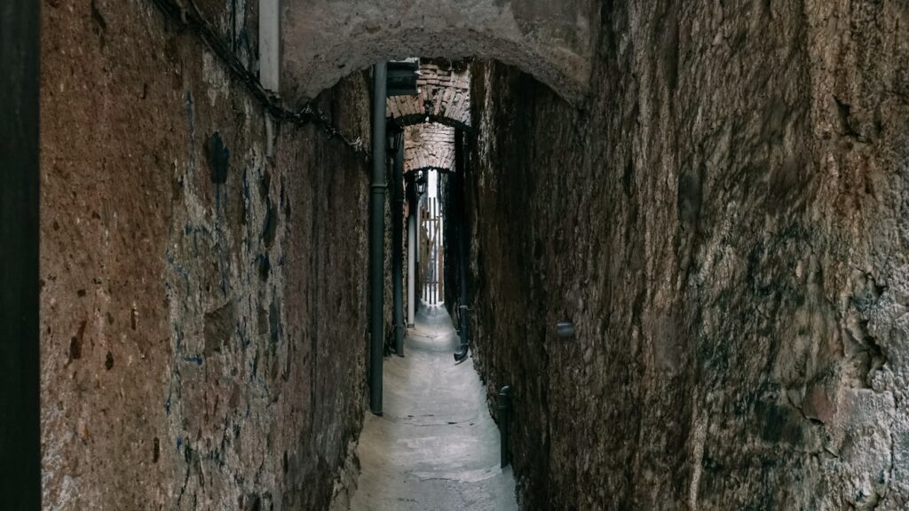 The narrow alley in Gornji trg 19 in Ljubljana