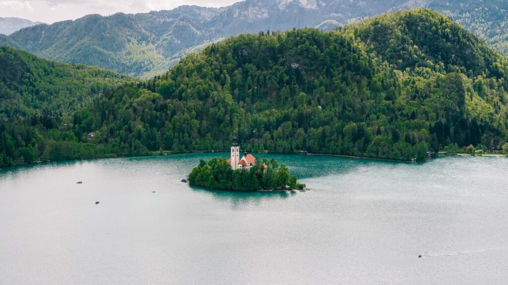 The famous Lake Bled in Slovenia and the Bled Island on the edge