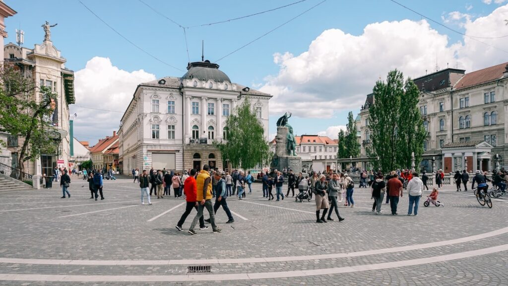 The famous Preseren Squar in Ljubljana, a must thing to see in Slovenia