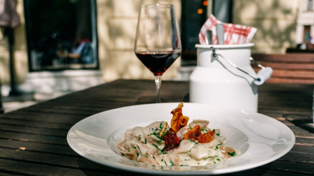 A dumpling dish at the Figovec Restaurant in Ljubljana