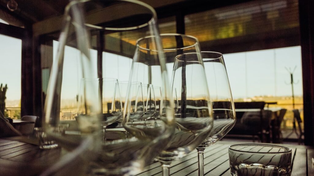 Glasses for a wine tasting near Siena