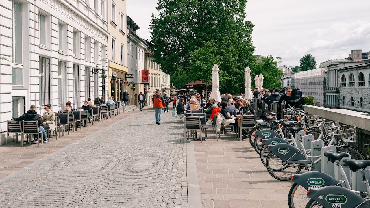 Bike rentals next to the river in Ljubljana