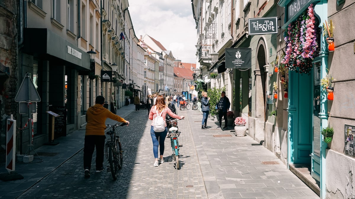 People and bikes in Ljubljana