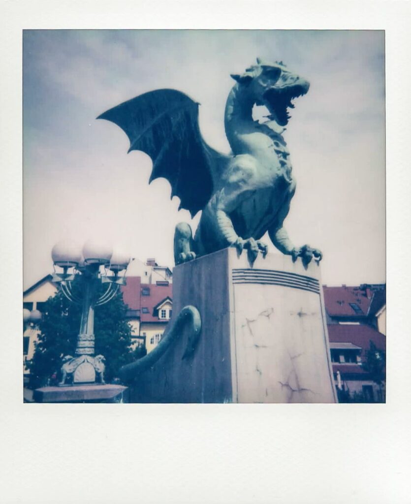 A statue in the Dragon Bridge of Ljubljana with the Polaroid Impulse AF