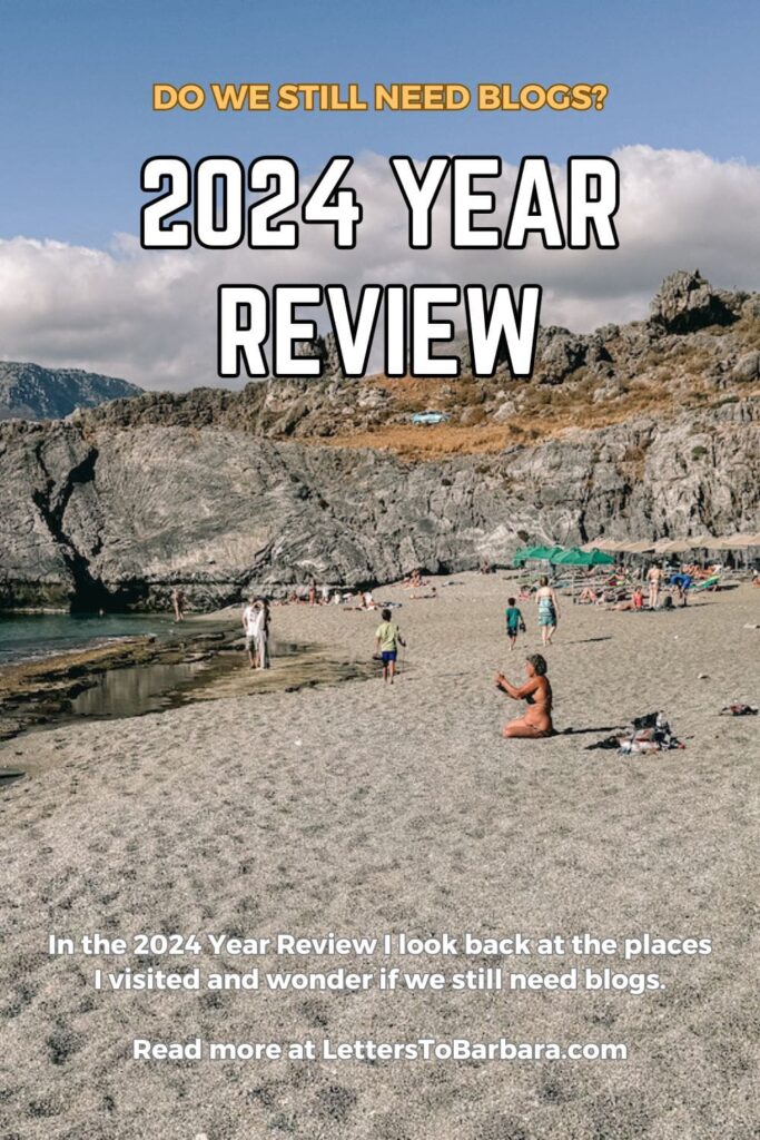 A Pinterest Pin for the 2024 year review written by George Pavlopoulos for the travel blog Letters to Barbara