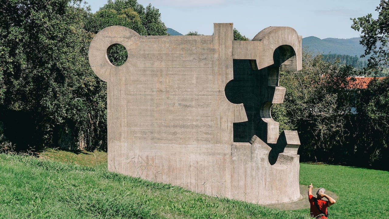 Eduardo Chillida statue Gure Aitaren Etxea at the Park of the Peoples of Europe in Gernika