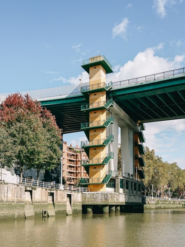 The famous Puente La Salve Bridge in Bilbao seen from the water