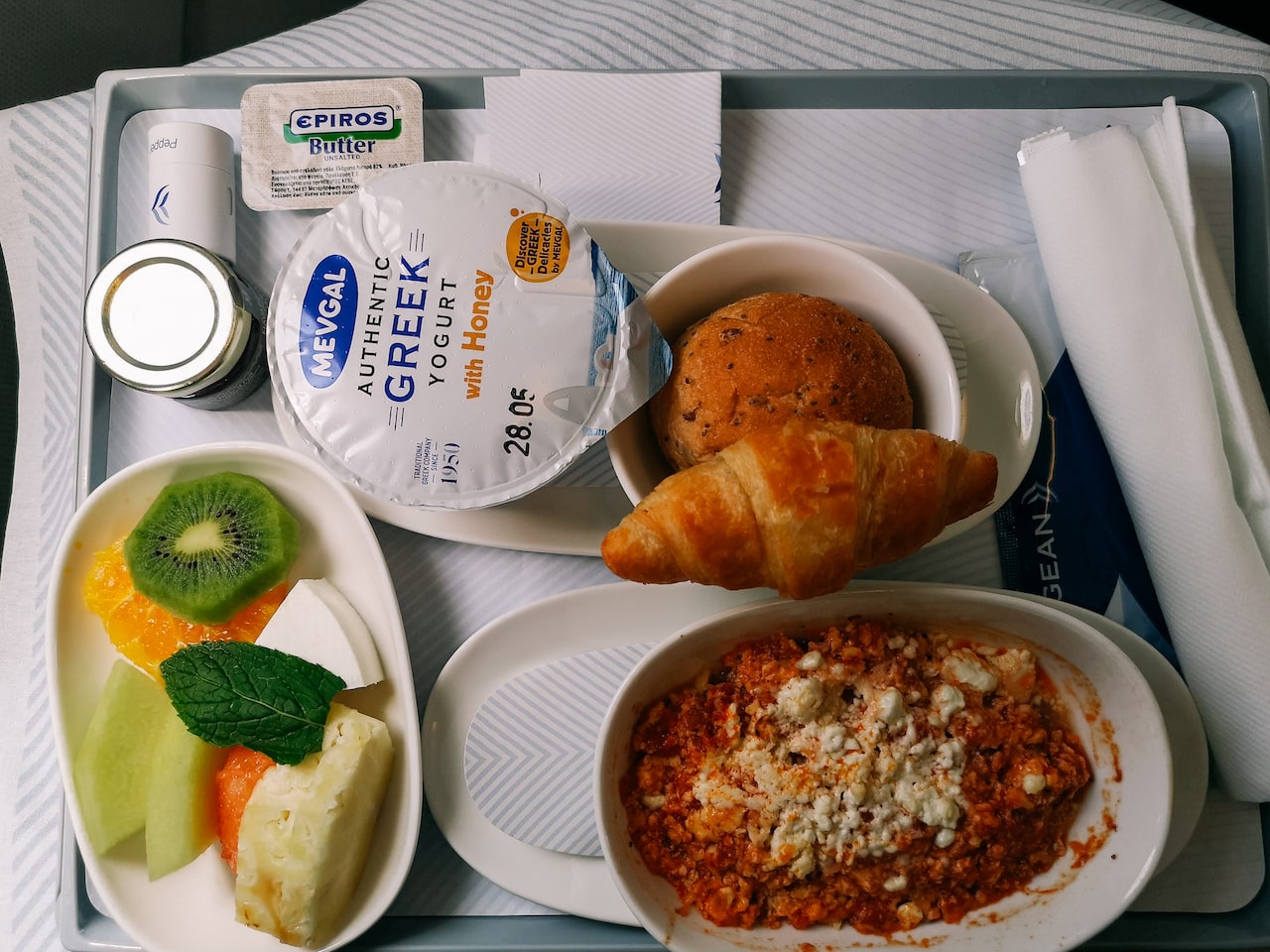 An Aegean Airlines Business Class menu
