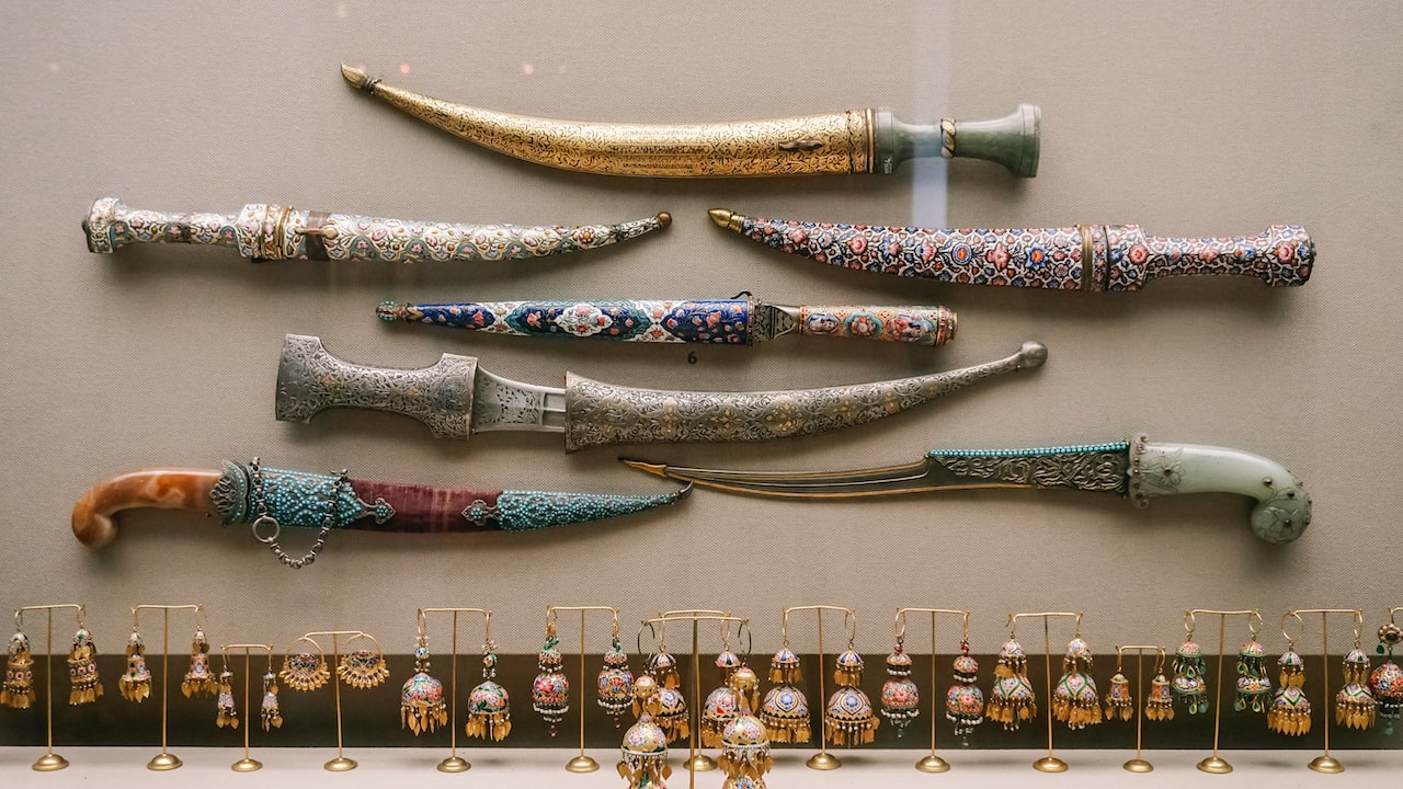 Ornamented knives at the Museum of Islamic Art