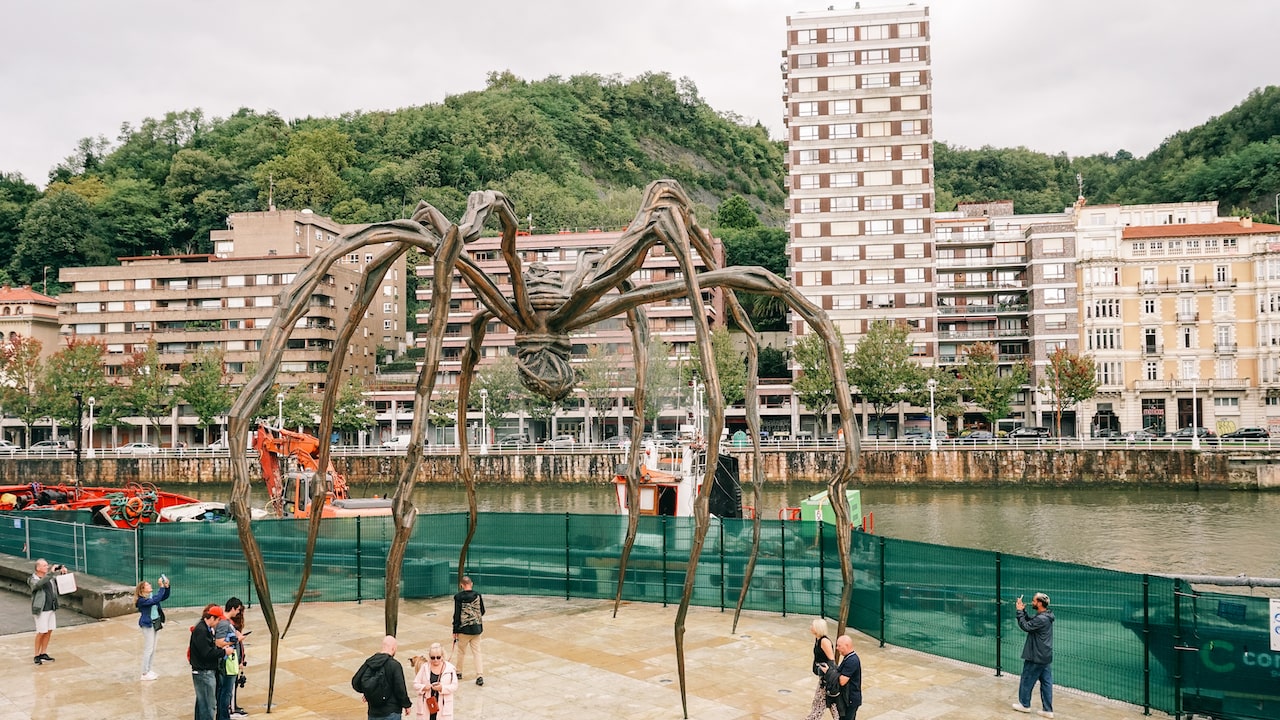 Maman Sculpture at the Guggenheim Museum Bilbao next to the River Nervion