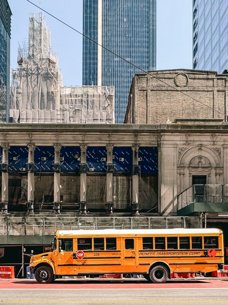 A bus parked in Times Square
