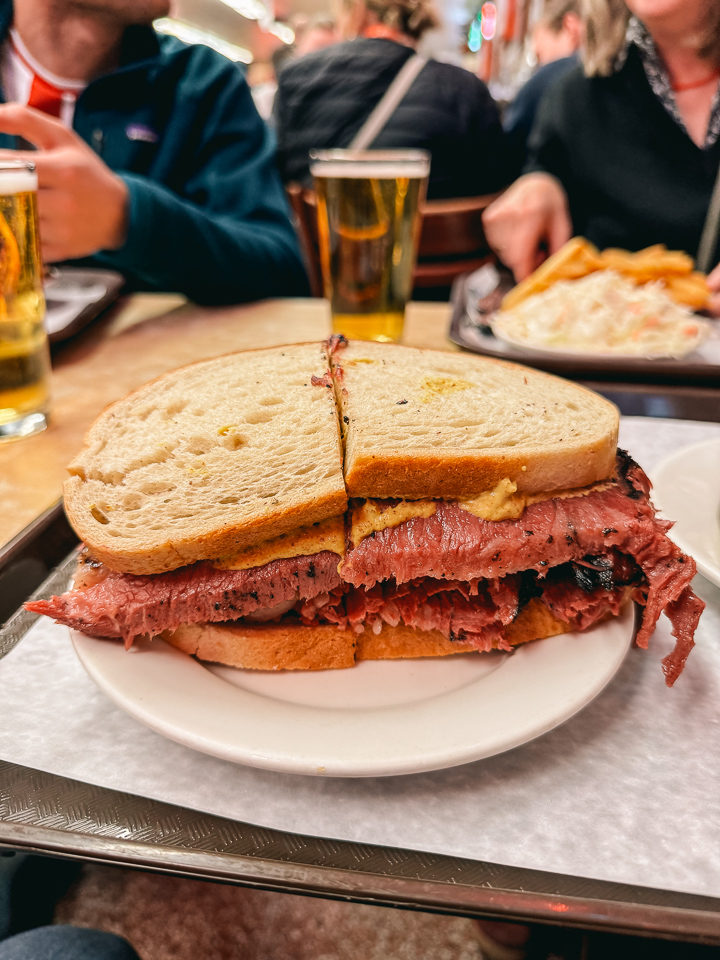 A pastrami sandwich at Katz's in NYC is one of the best things to eat in New York City for first time visitors