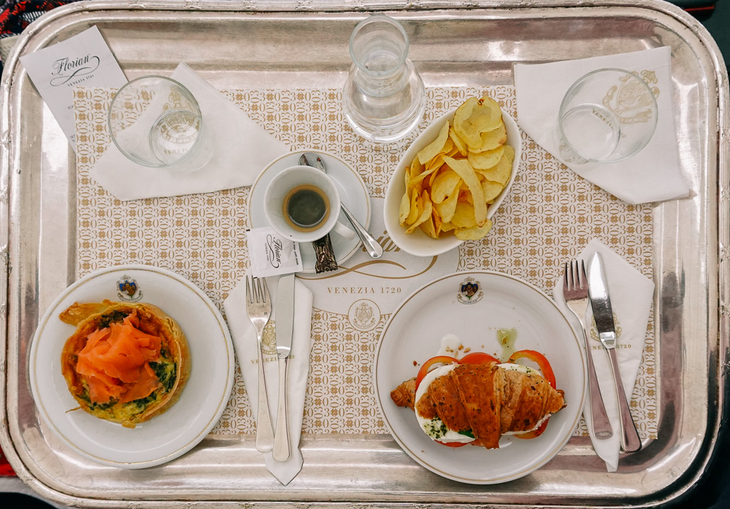 Breakfast served at Cafe Florian in Venice, a must-see location for your Venice Itineraries