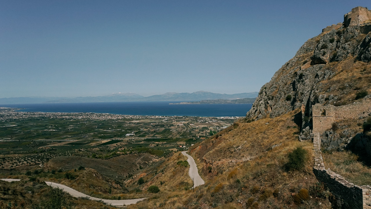 Acrocorinth Castle and sea view during an Eastern Peloponnese Road Trip