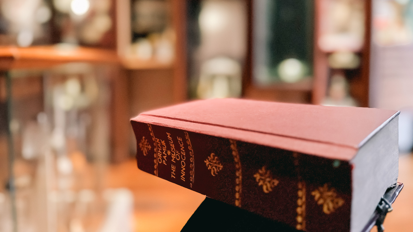 A copy of book The Museum of Innocence by Orhan Pamuk in the museum in Istanbul
