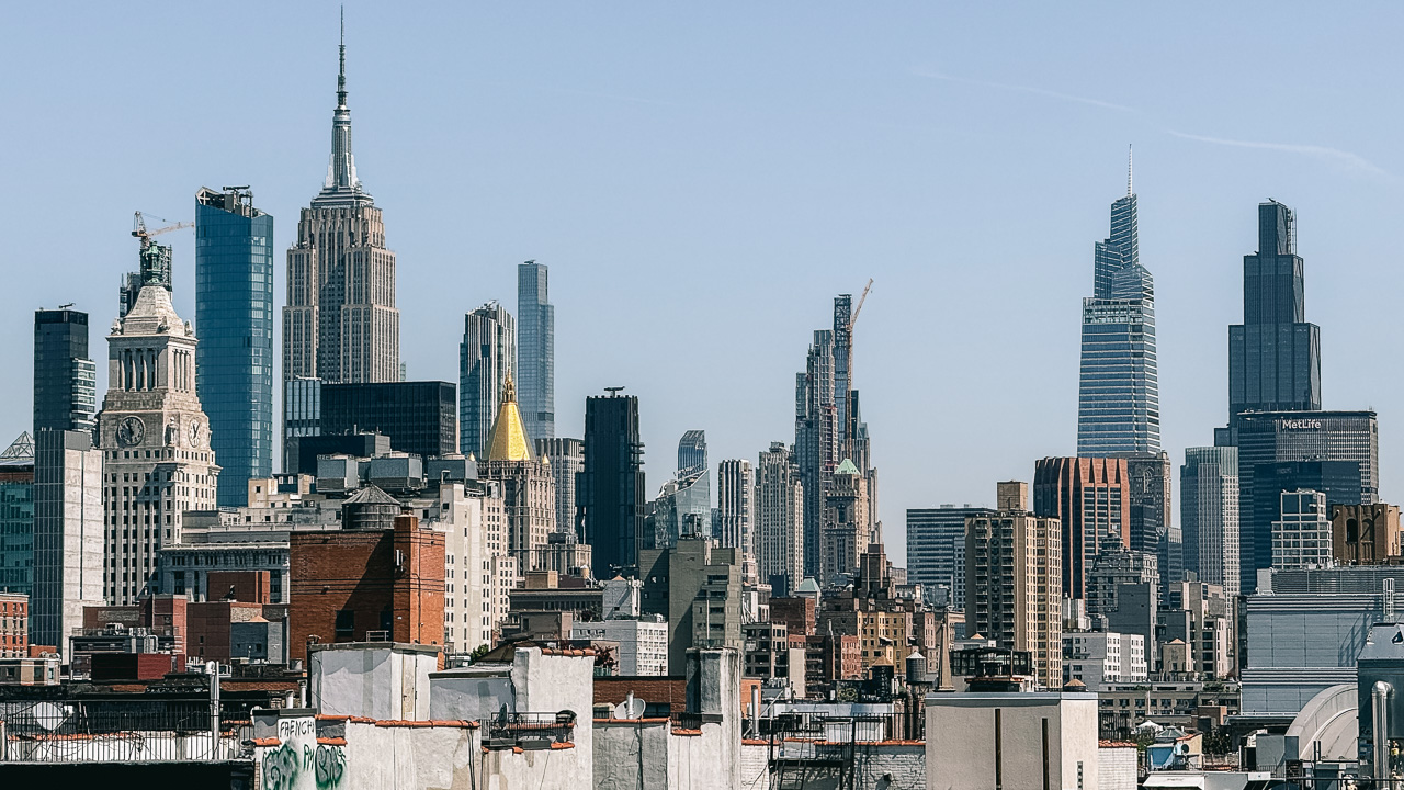 The New York City skyline shot from a hotel roof using an iPhone
