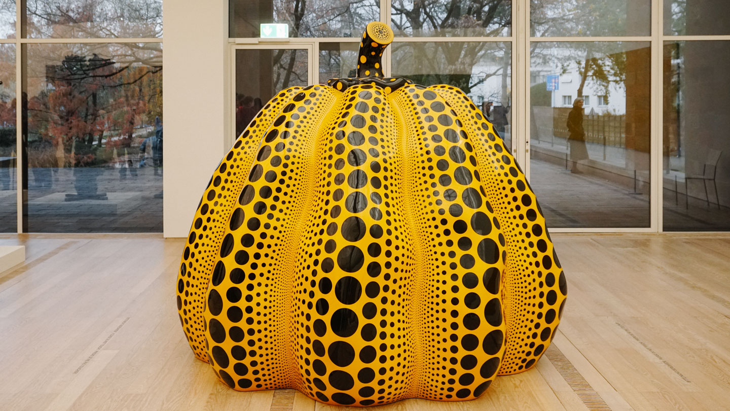 One of the iconic pumpkins of Yayoi Kusama at Fondation Beyeler in Basel