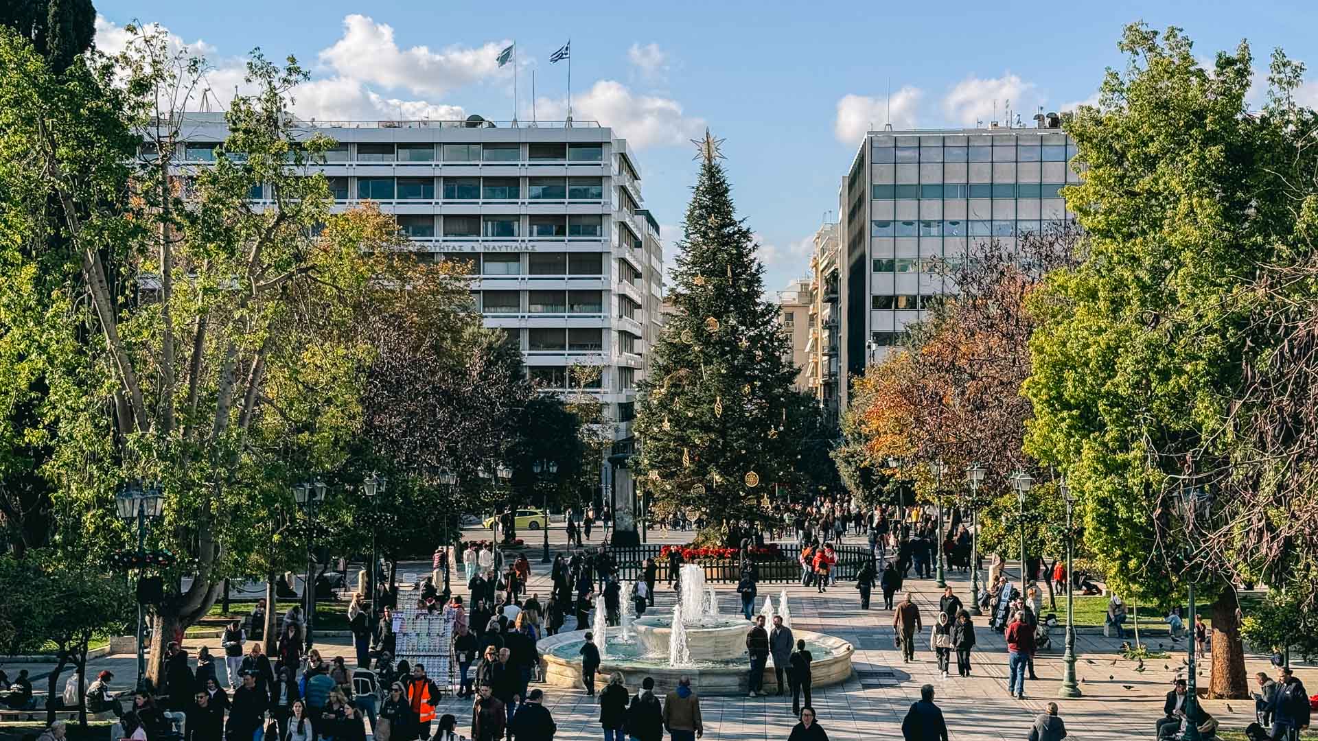 Syntagma Square during Christmas in Athens Greece
